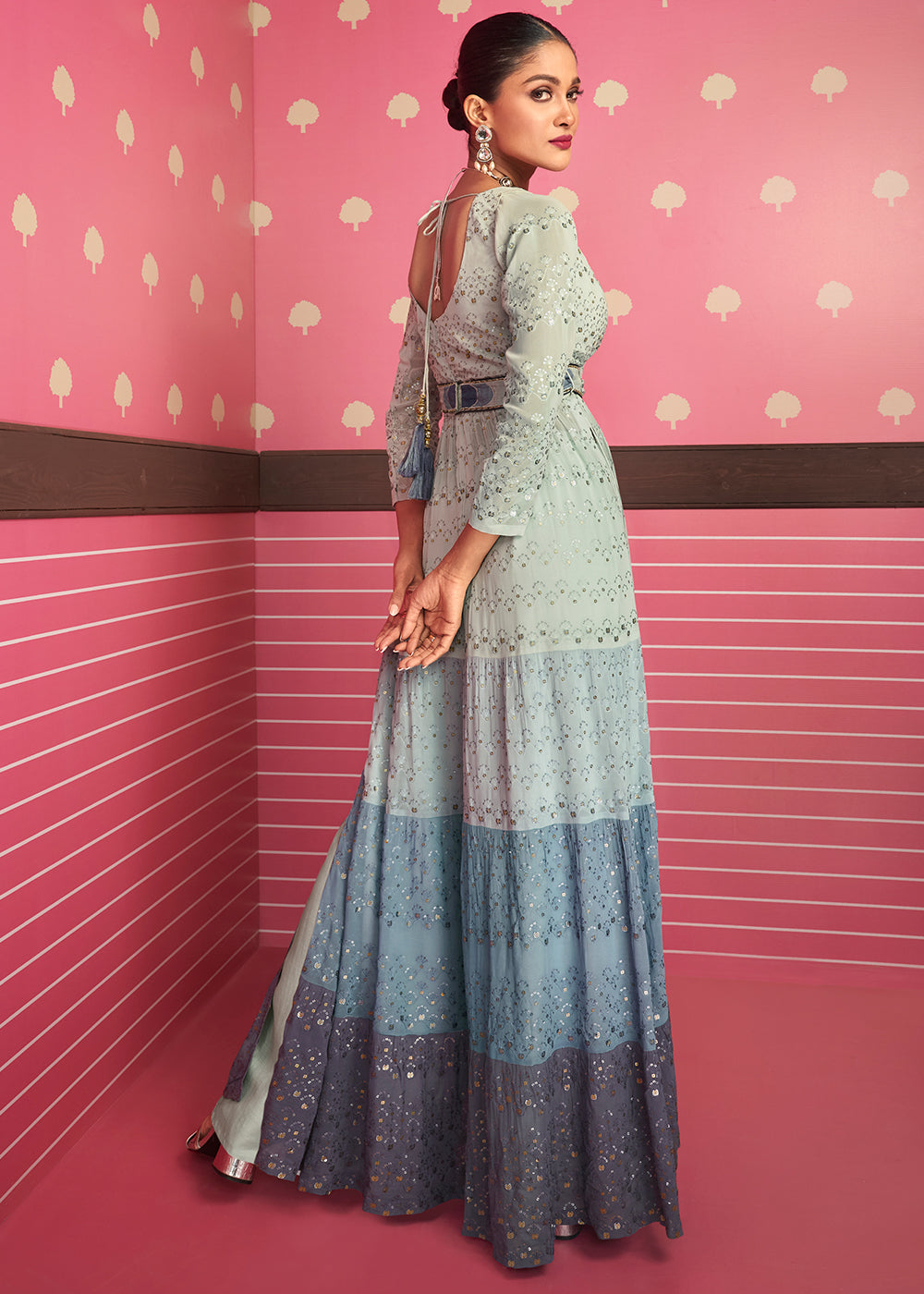 Shades Of Blue Georgette Embroidered Anarkali Suit