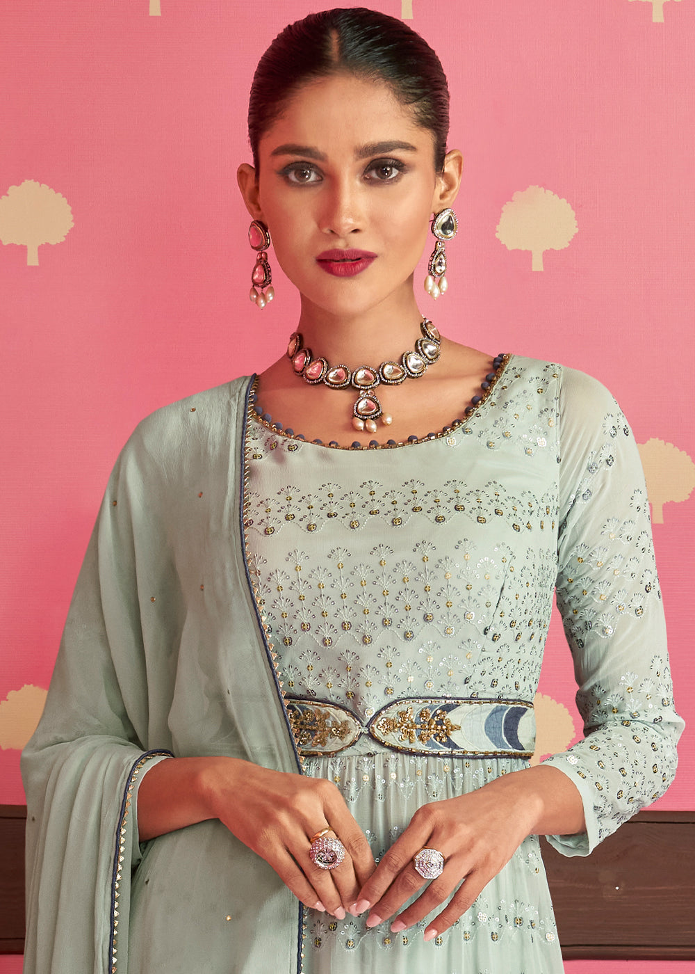 Shades Of Blue Georgette Embroidered Anarkali Suit