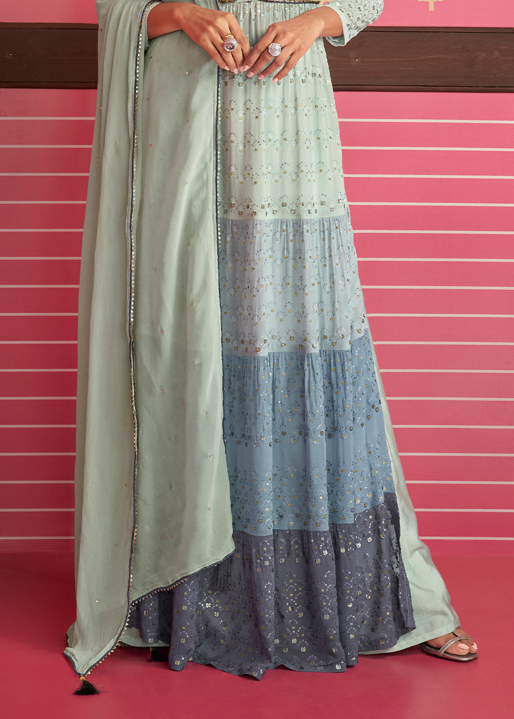 Shades Of Blue Georgette Embroidered Anarkali Suit