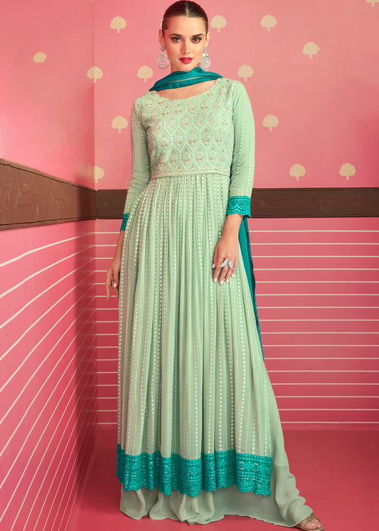 Shades Of Green Georgette Embroidered Anarkali Suit