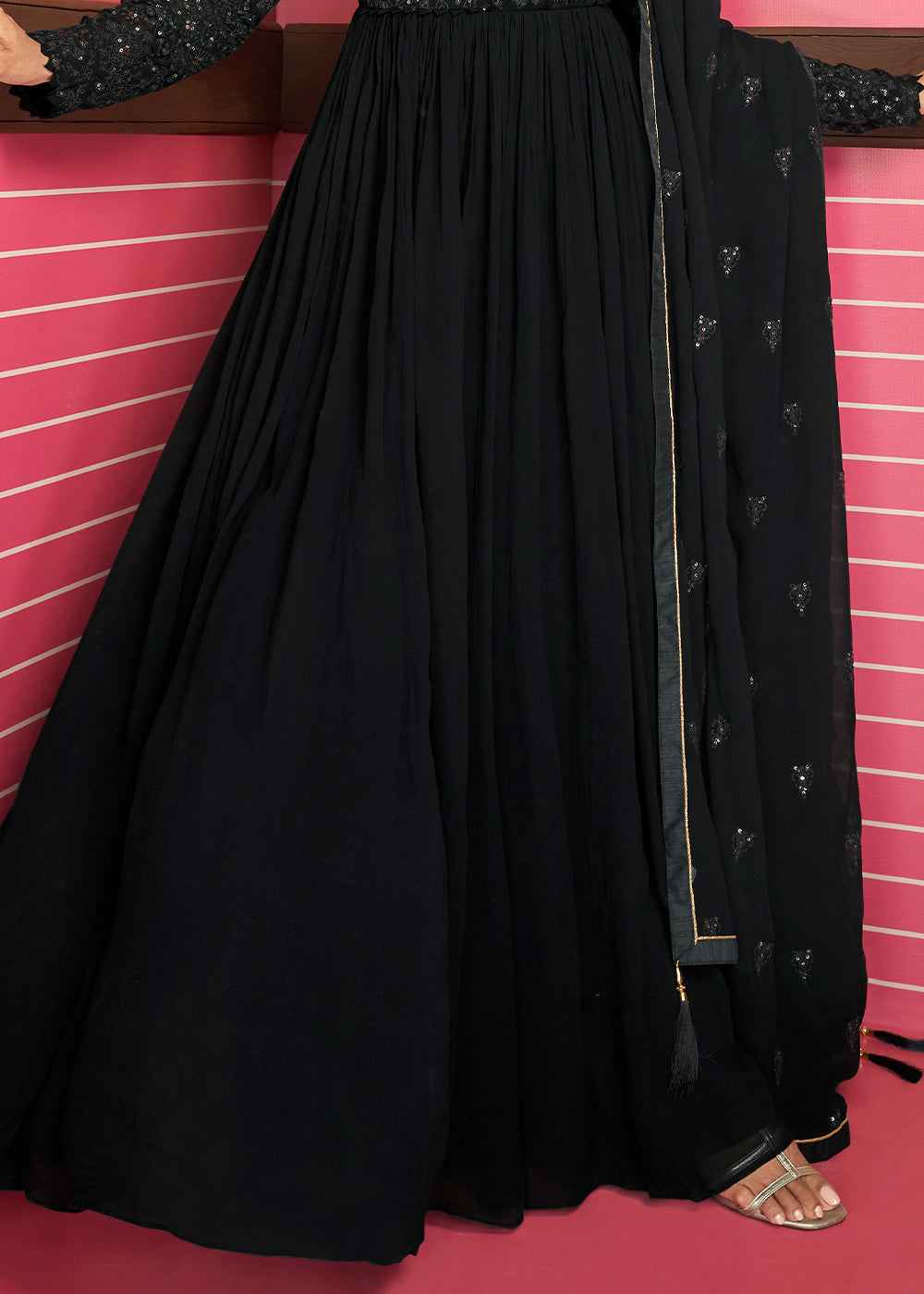 Midnight Black Georgette Embroidered Anarkali Suit