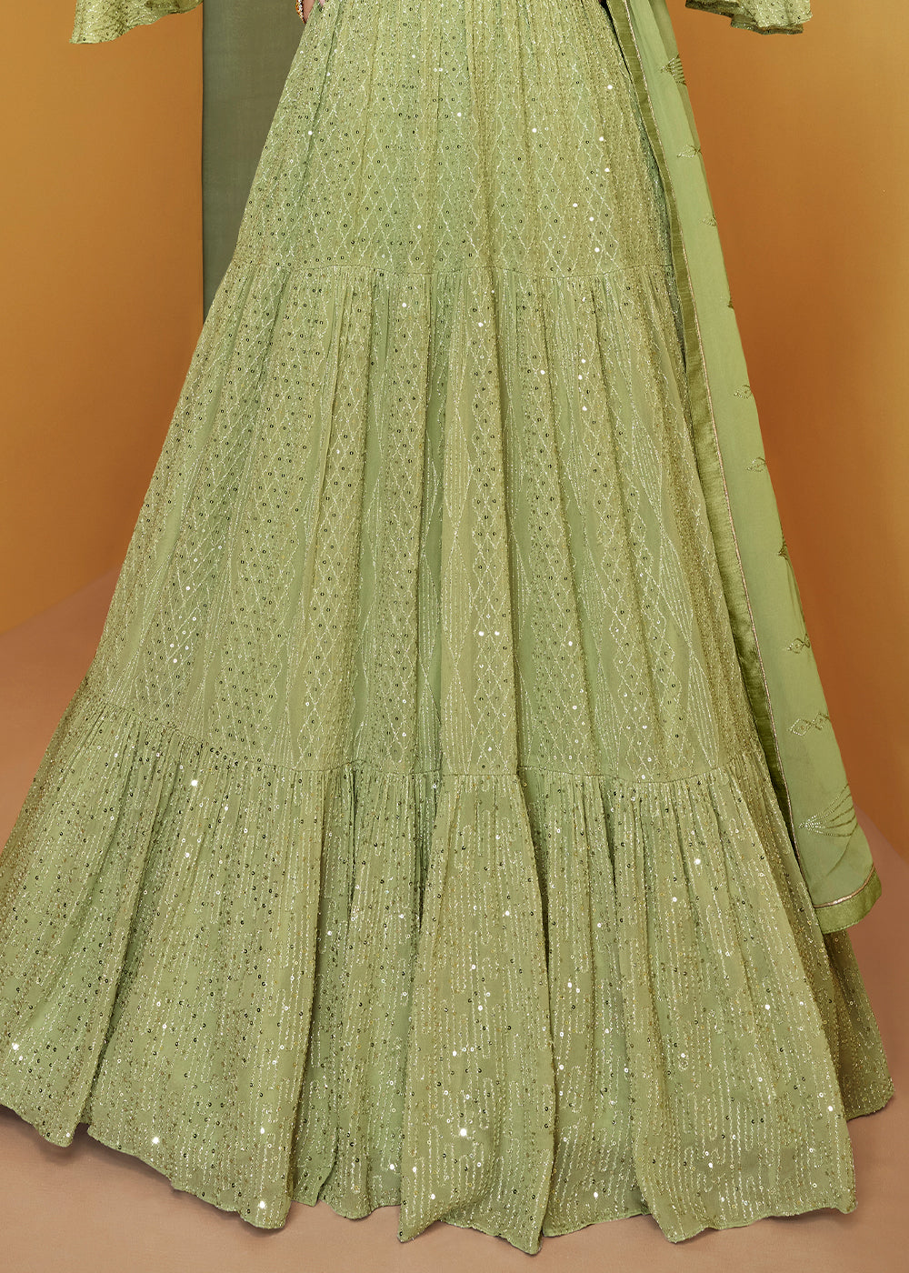 Pastel Green Designer Embroidered Georgette Anarkali Suit