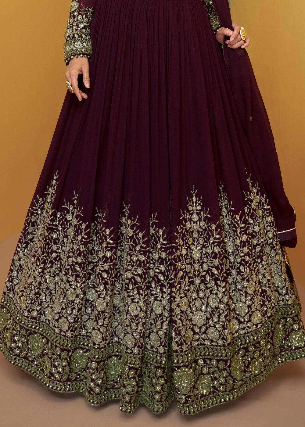 Hickory Brown Designer Embroidered Georgette Anarkali Suit