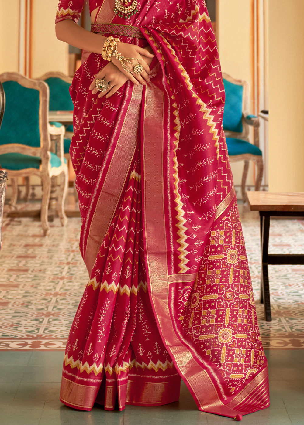 Magenta Pink Designer Printed Silk Saree : Top Pick