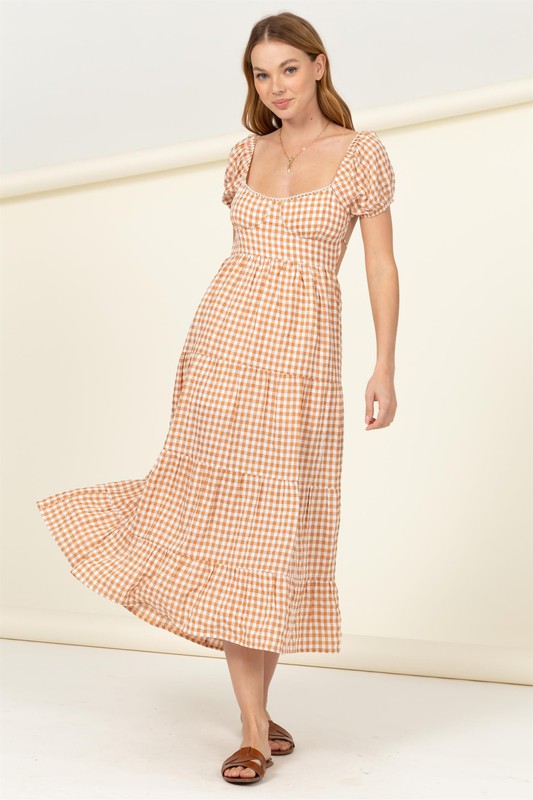 Somewhere to Go Tie-Back Gingham Print Maxi Dress