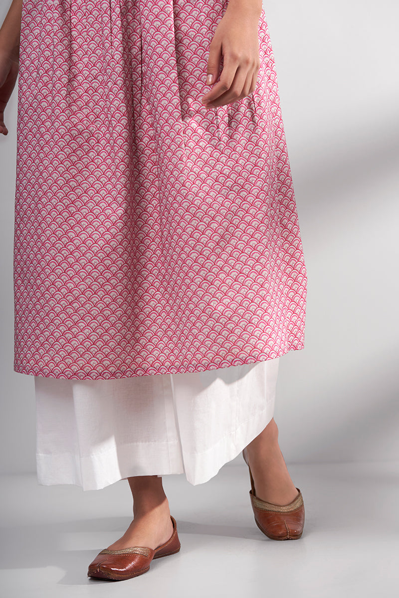 Pink Premium Cotton Printed Kurta With Cotton Bottom