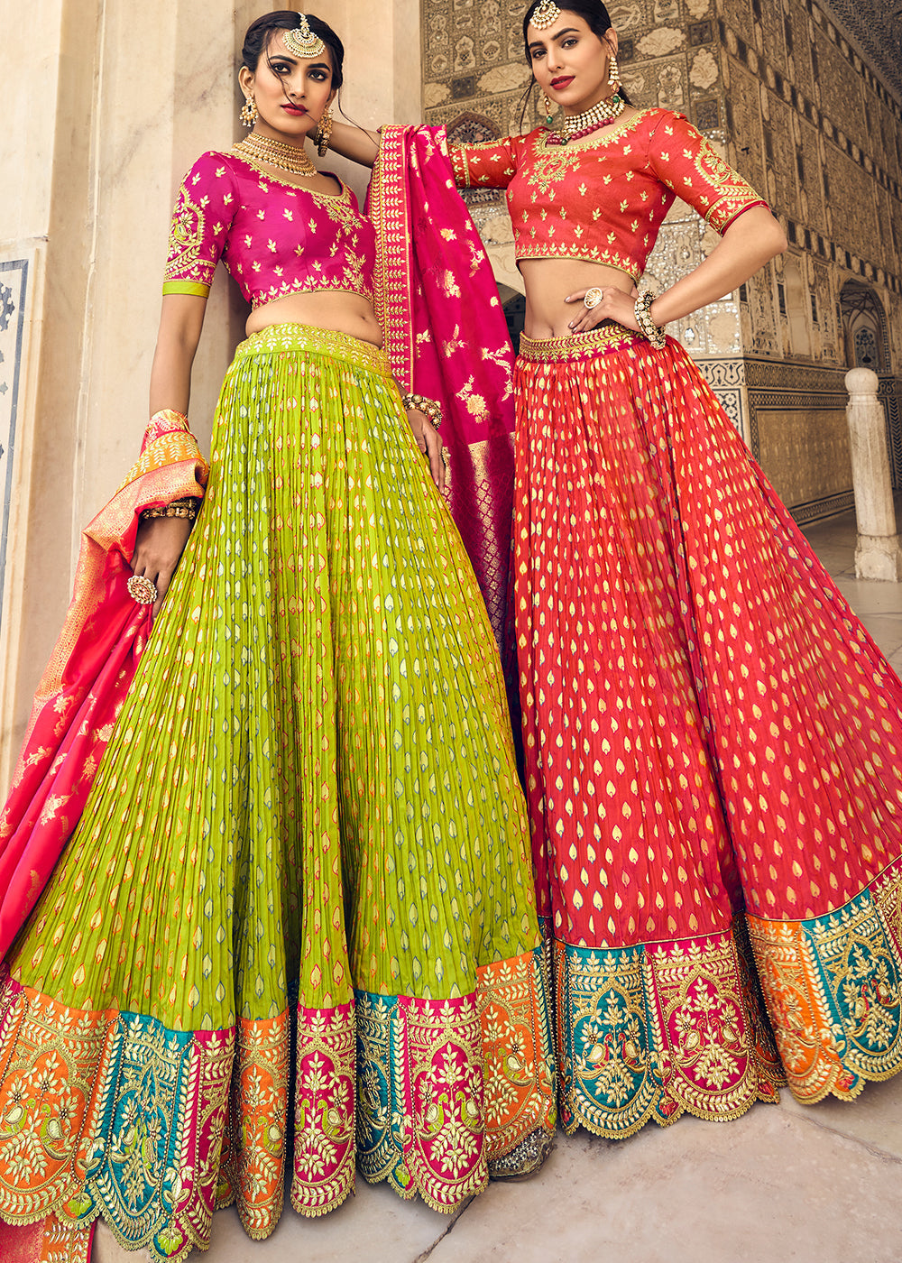 Pear Green Banarasi Silk Lehenga Choli with Heavy Embroidery Work