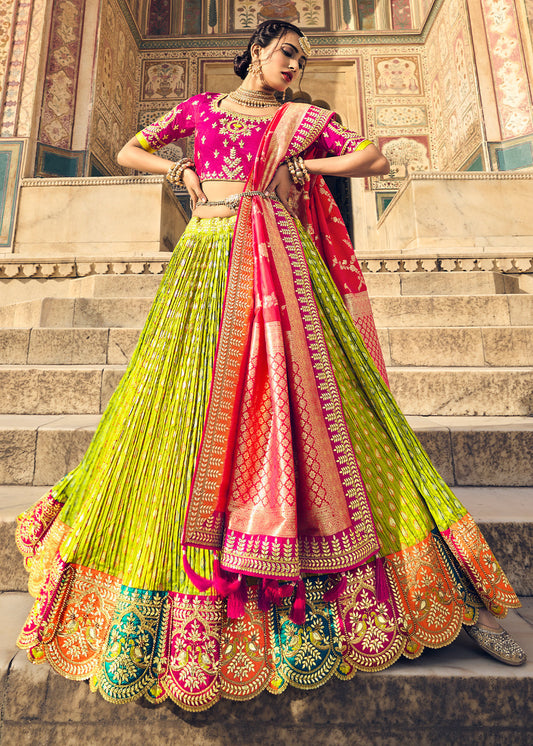 Pear Green Banarasi Silk Lehenga Choli with Heavy Embroidery Work