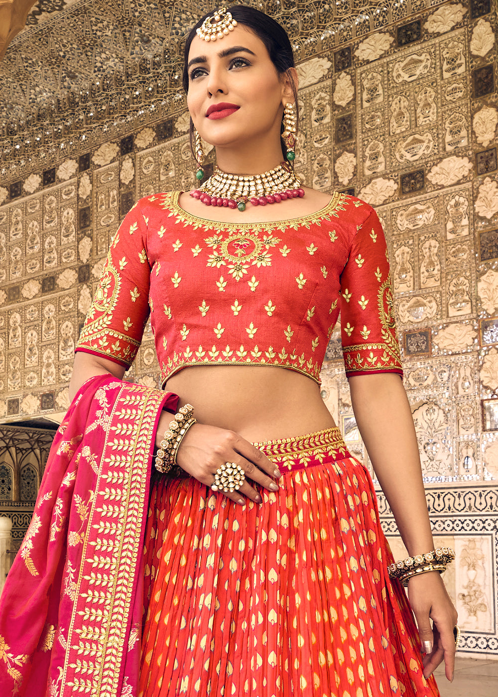 Sienna Orange Banarasi Silk Lehenga Choli with Heavy Embroidery Work