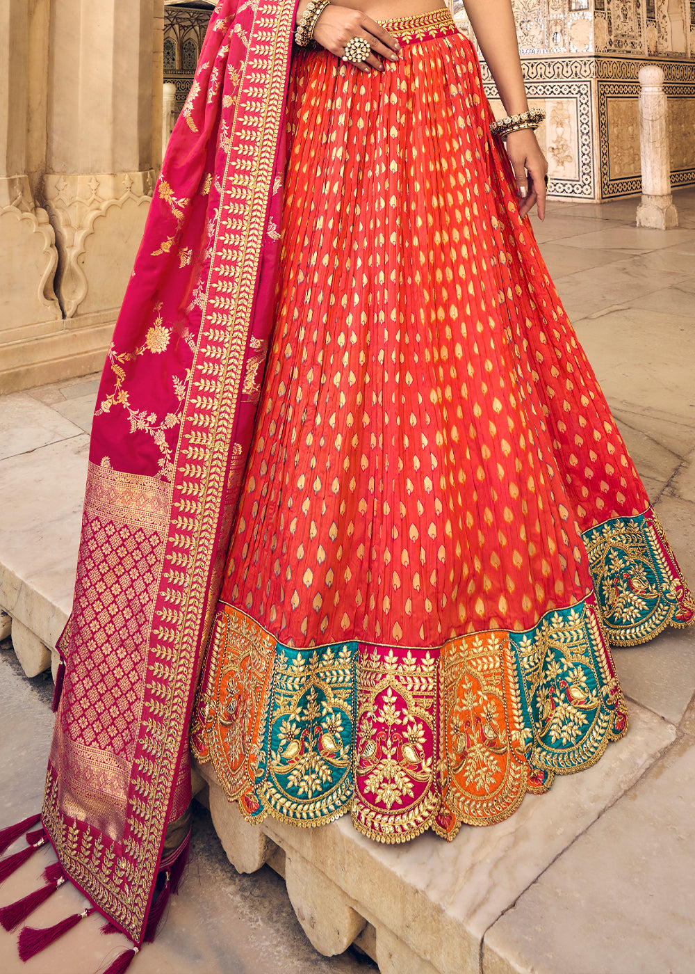 Sienna Orange Banarasi Silk Lehenga Choli with Heavy Embroidery Work