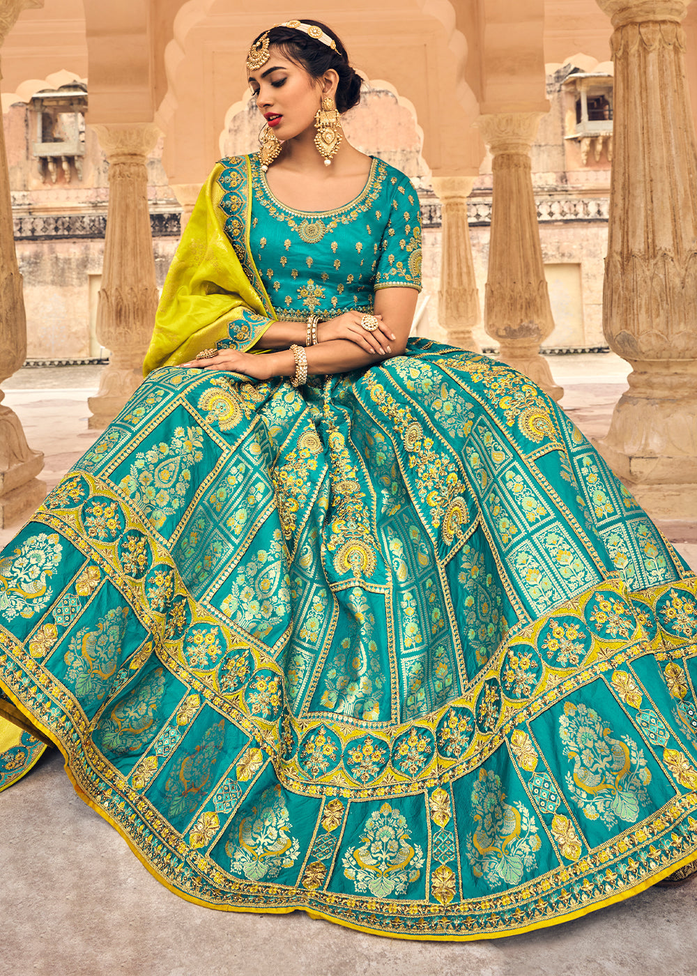 Shades Of Blue Banarasi Silk Lehenga Choli with Heavy Embroidery Work