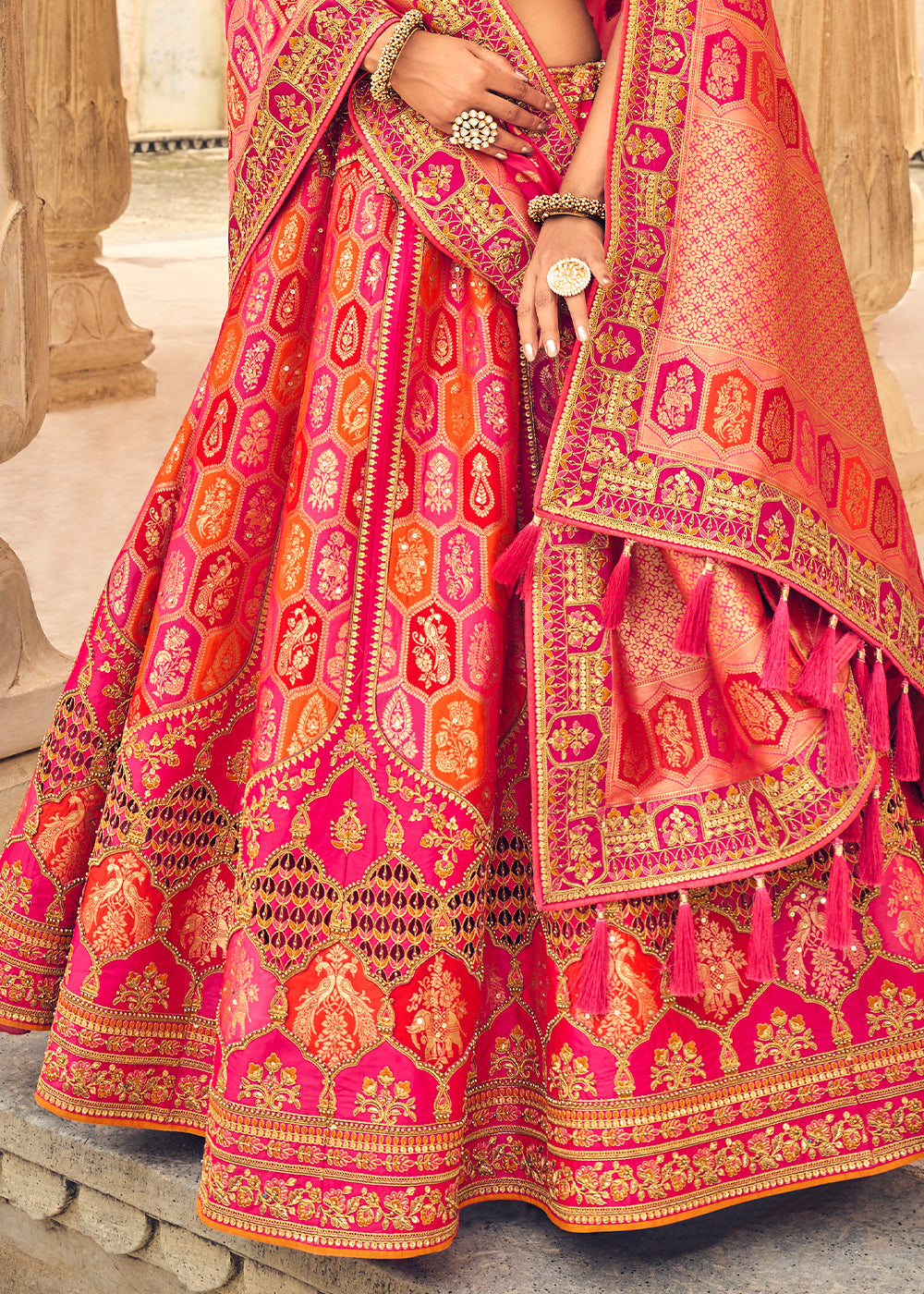 Shades Of Pink Banarasi Silk Lehenga Choli with Heavy Embroidery Work