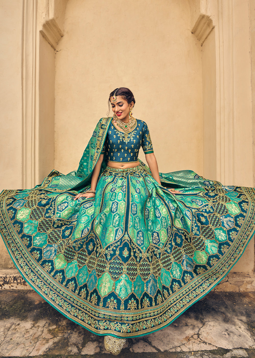 Shades Of Blue Banarasi Silk Lehenga Choli with Heavy Embroidery Work