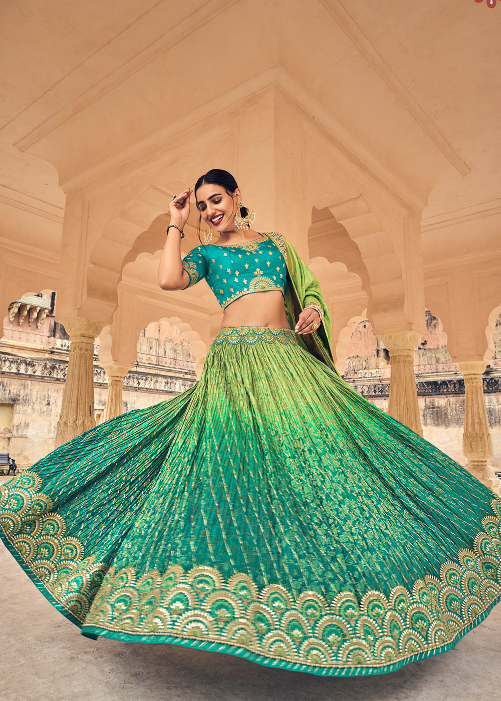 Green & Blue Banarasi Silk Lehenga Choli with Heavy Embroidery Work