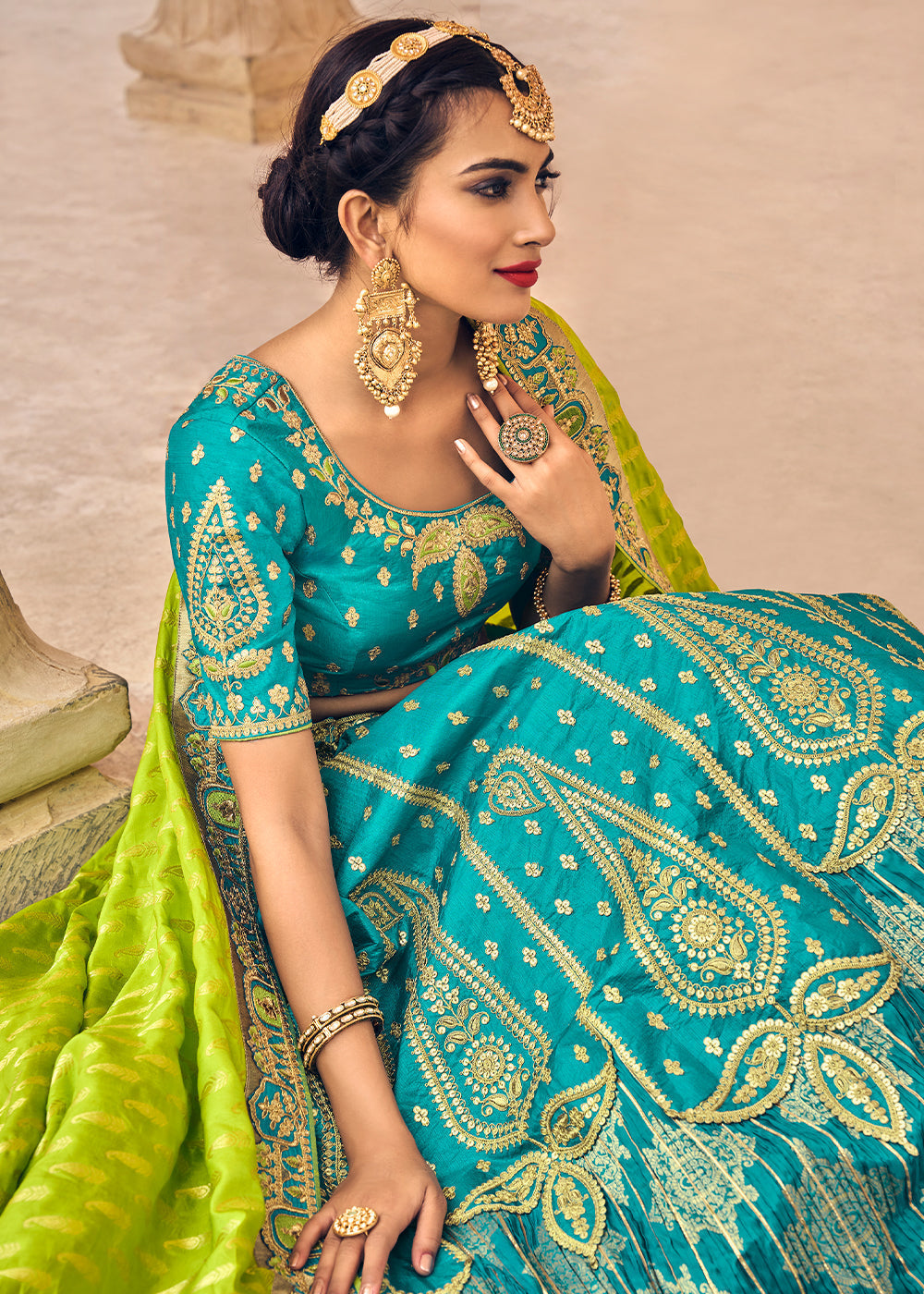 Cerulean Blue Banarasi Silk Lehenga Choli with Heavy Embroidery Work