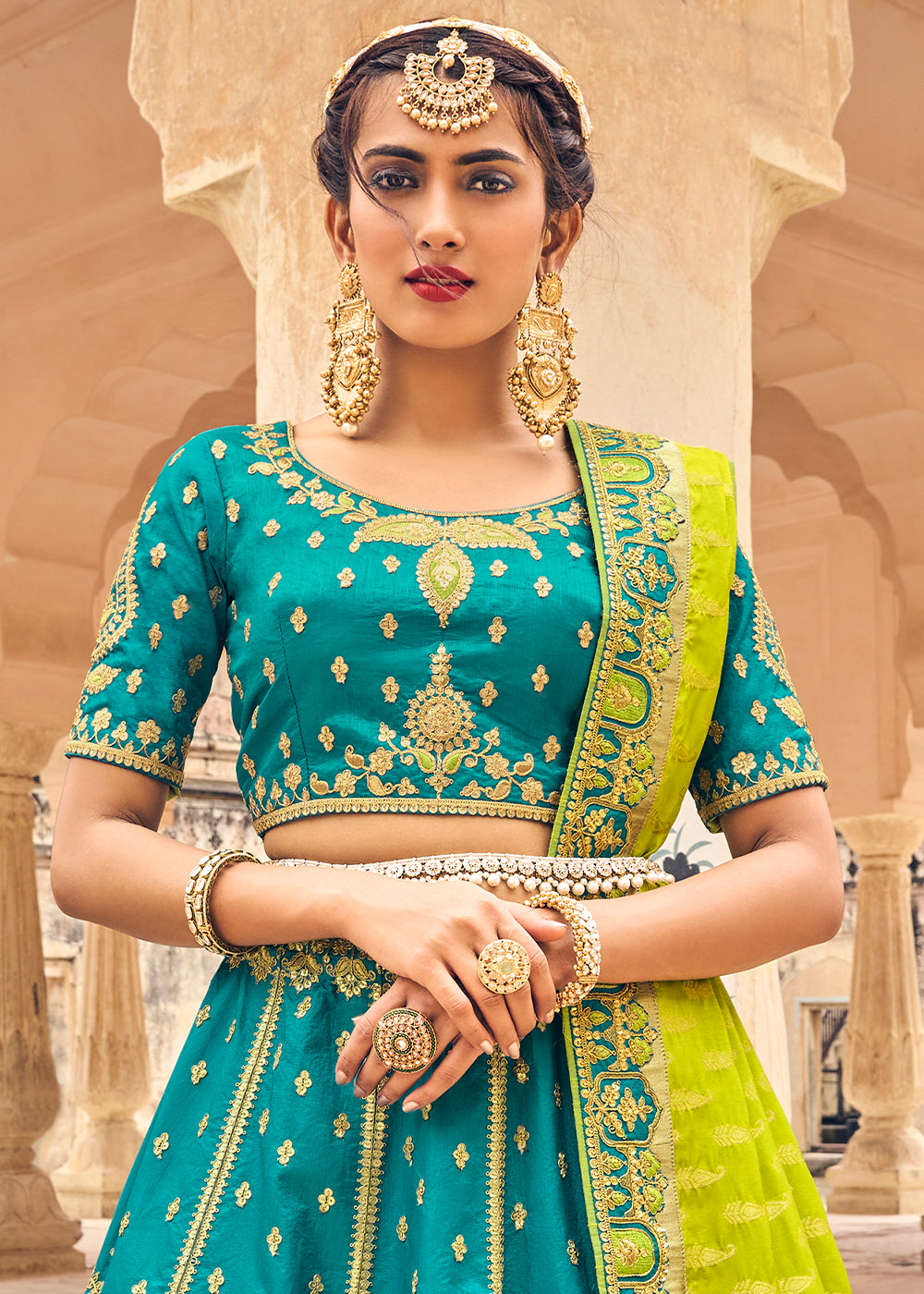 Cerulean Blue Banarasi Silk Lehenga Choli with Heavy Embroidery Work