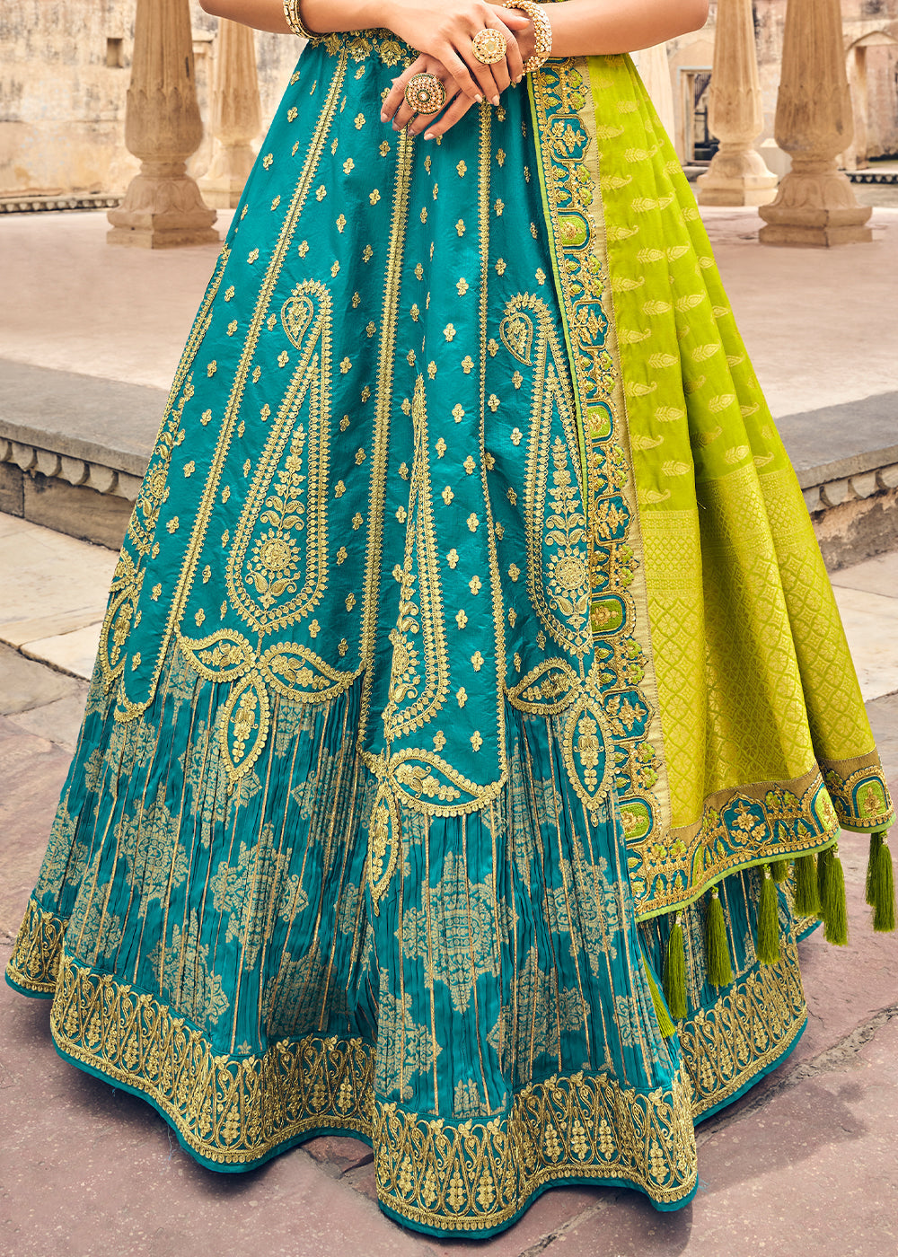 Cerulean Blue Banarasi Silk Lehenga Choli with Heavy Embroidery Work