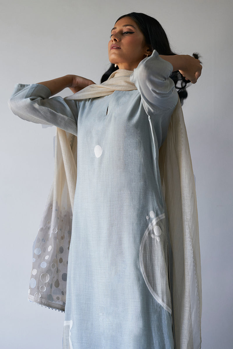 Light Grey Woven Kurta With Cotton Satin Bottom