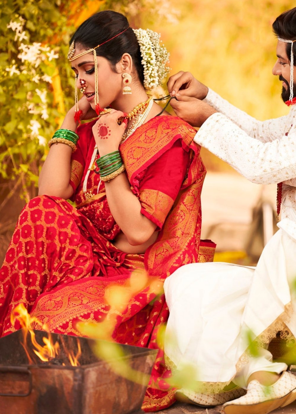 Cherry Red Zari Woven Kanjivaram Silk Saree:Wedding Edition