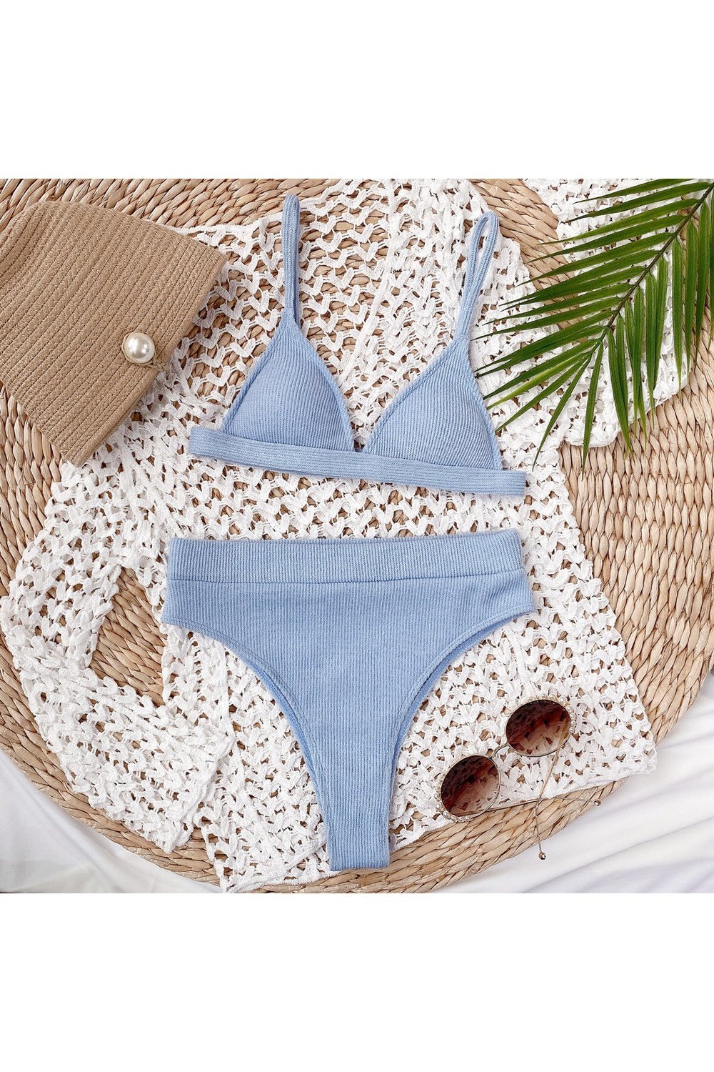 Spaghetti Strap Ribbed Bikini Set