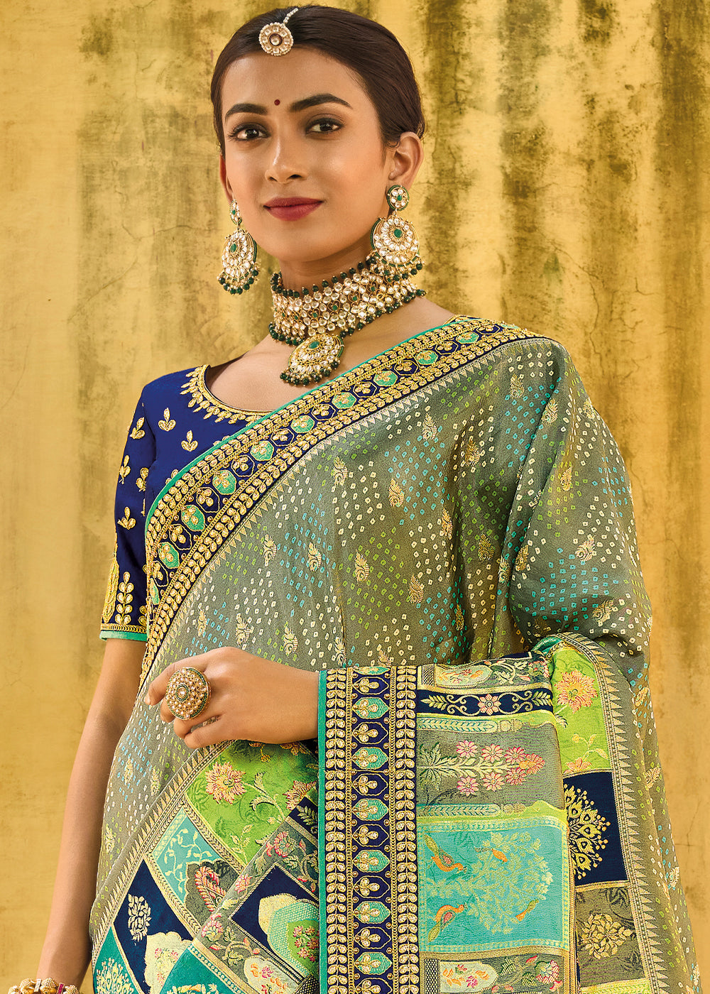 Multi Coloured Dola Silk Saree with Beautiful Embroidery work: Wedding Edition