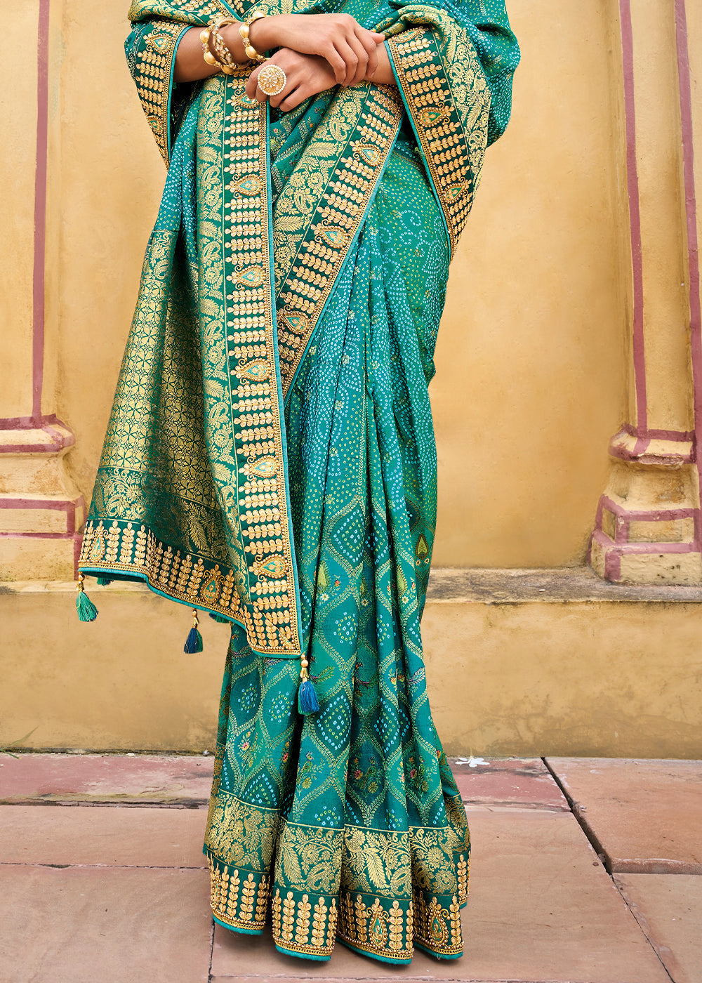 Cerulean Blue Dola Silk Saree with Beautiful Embroidery work: Wedding Edition