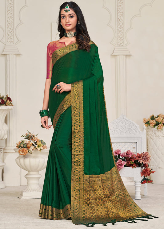 Castleton Green Woven Chinon Silk Saree