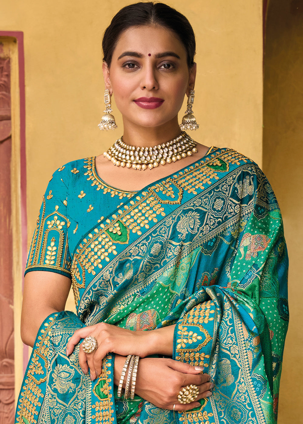 Shades Of Blue Dola Silk Saree with Beautiful Embroidery work: Wedding Edition