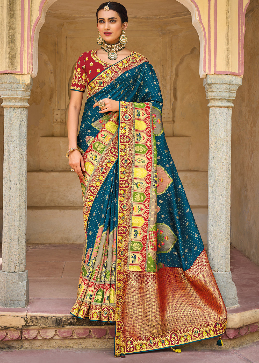 Ocean Blue Dola Silk Saree with Beautiful Embroidery work: Wedding Edition