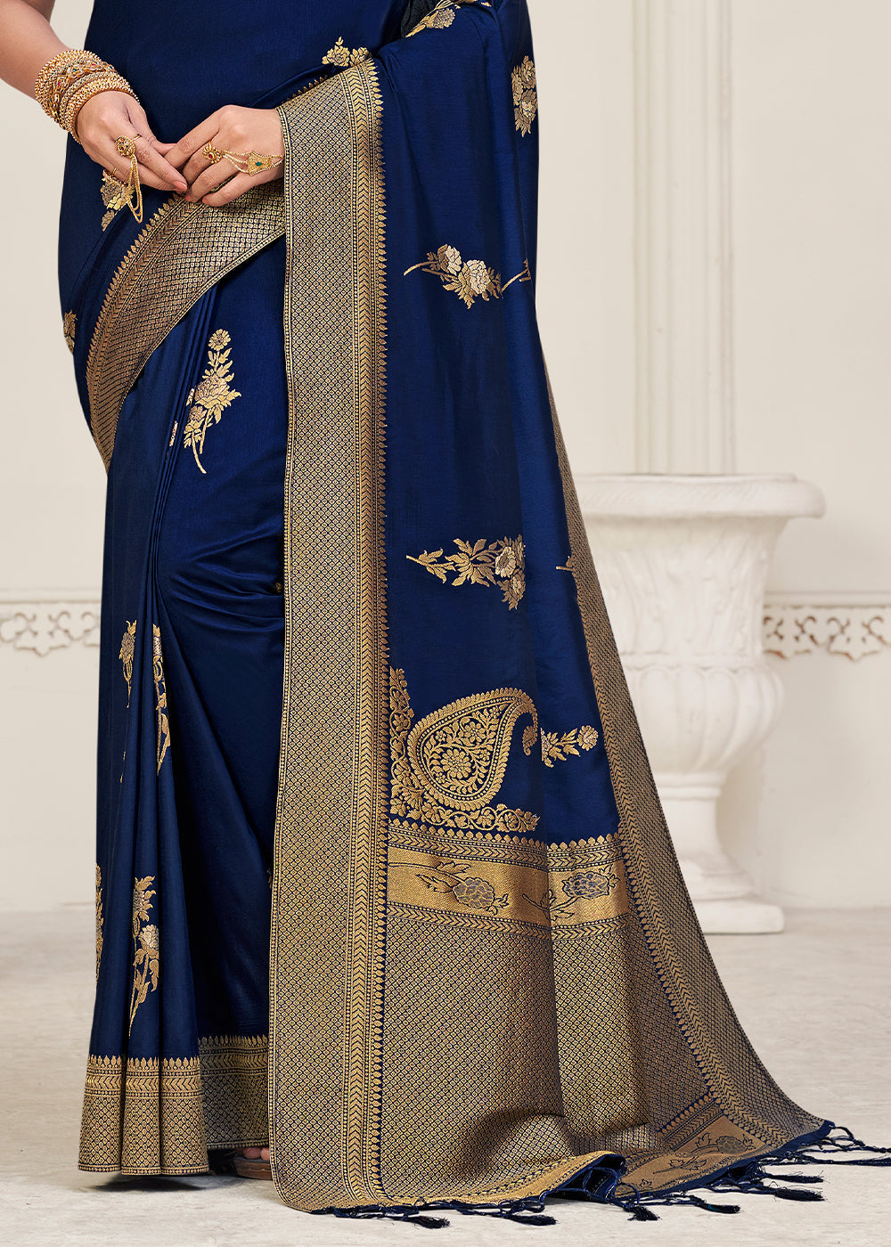 Berry Blue Zari Woven Dola Silk Saree