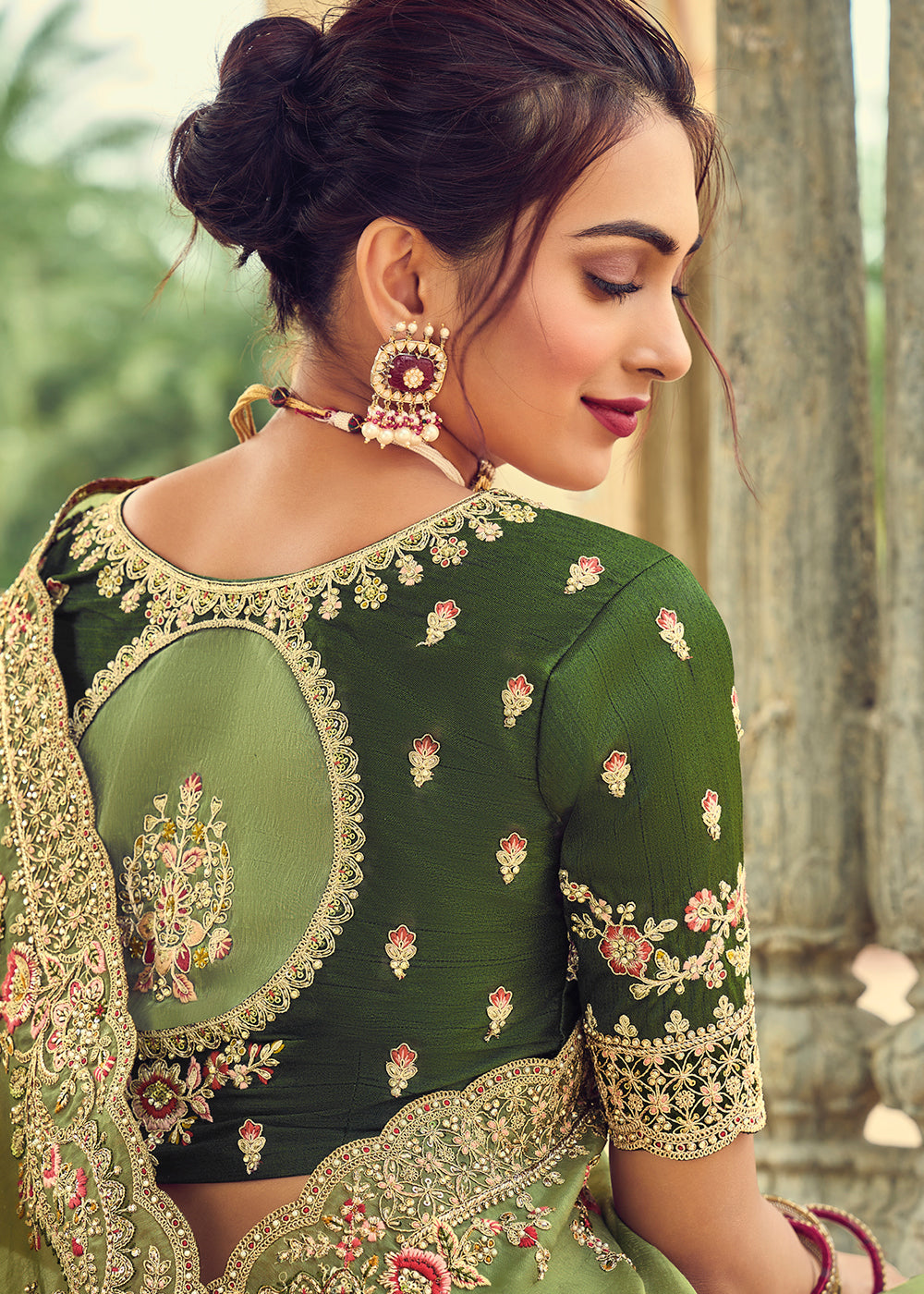 Light Olive Green Designer Organza Saree with Intricate Embroidery work