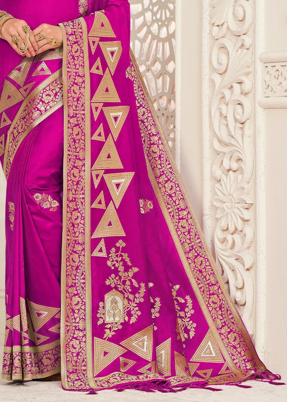 Magenta Blue Zari Woven Dola Silk Saree