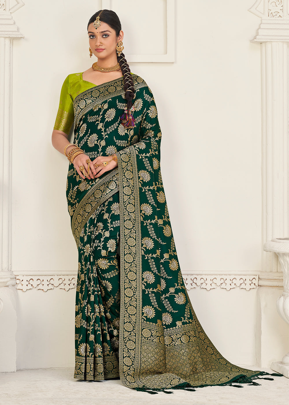 Sacramento Green Zari Woven Dola Silk Saree