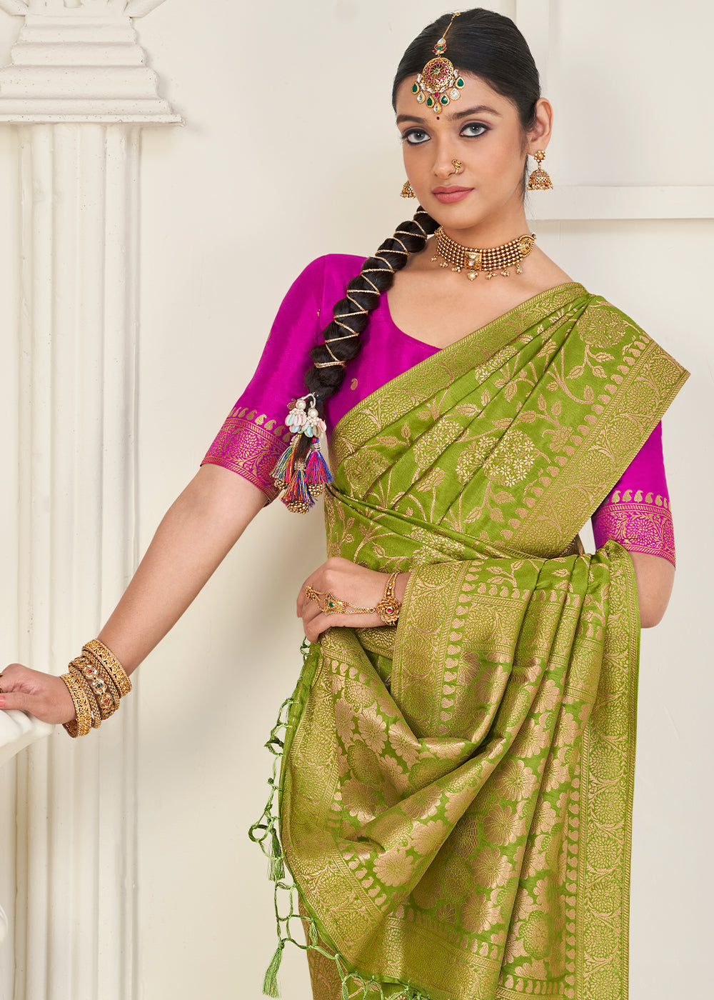 Avocado Green Zari Woven Dola Silk Saree