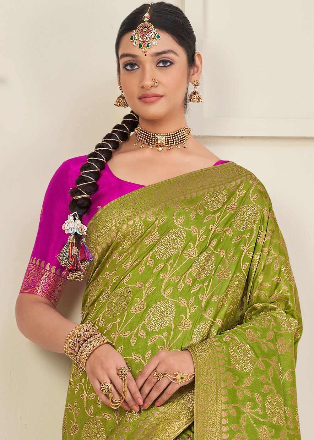 Avocado Green Zari Woven Dola Silk Saree