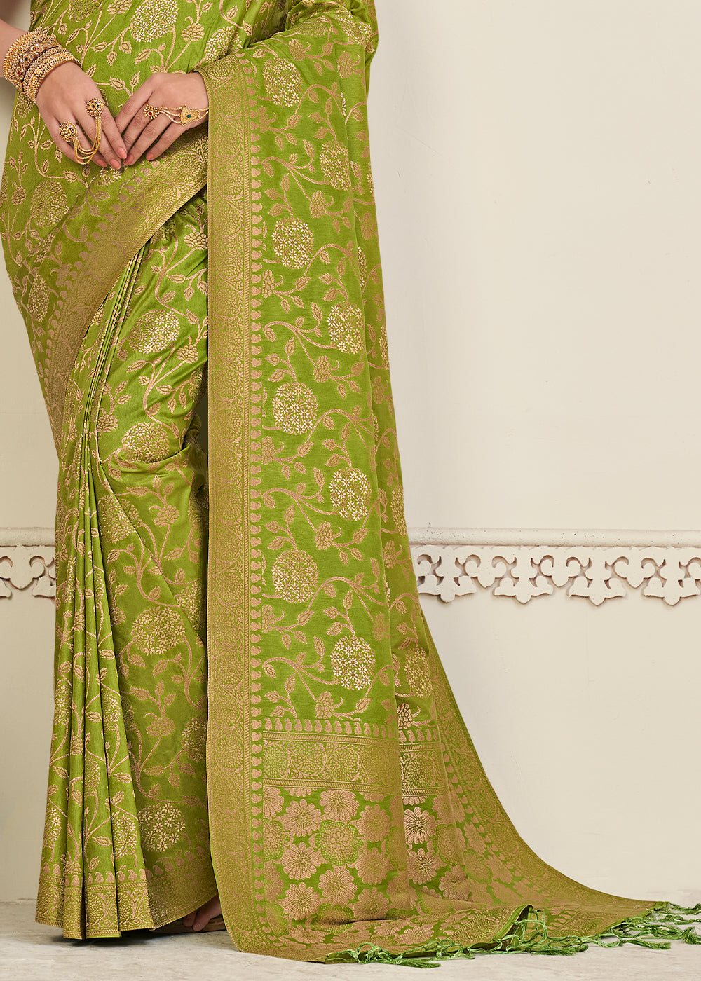 Avocado Green Zari Woven Dola Silk Saree