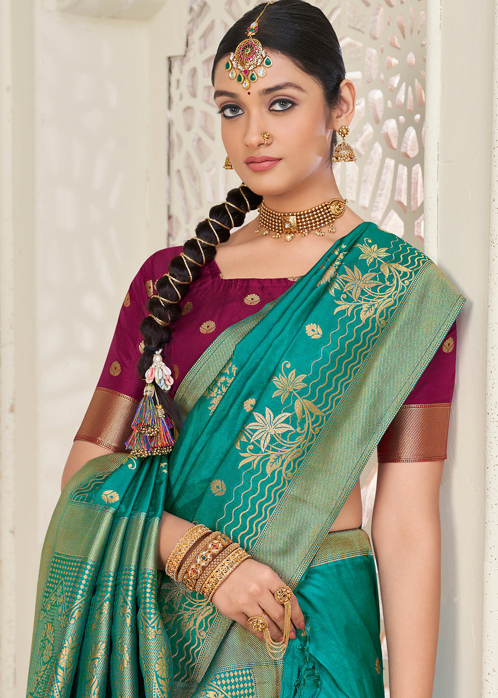 Turquoise Blue Zari Woven Dola Silk Saree