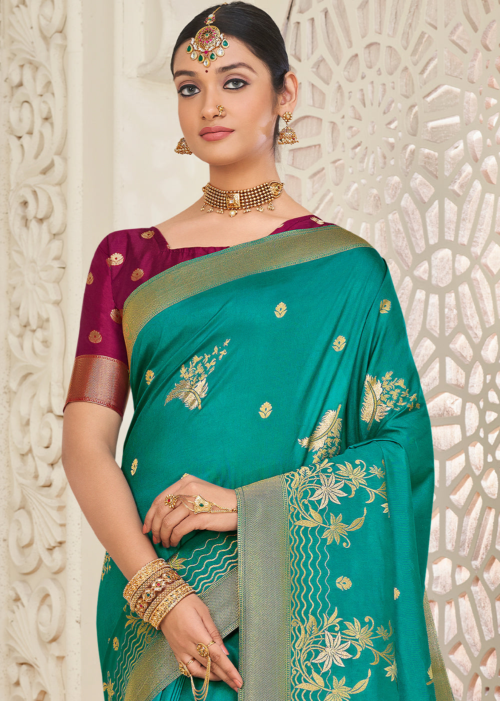 Turquoise Blue Zari Woven Dola Silk Saree