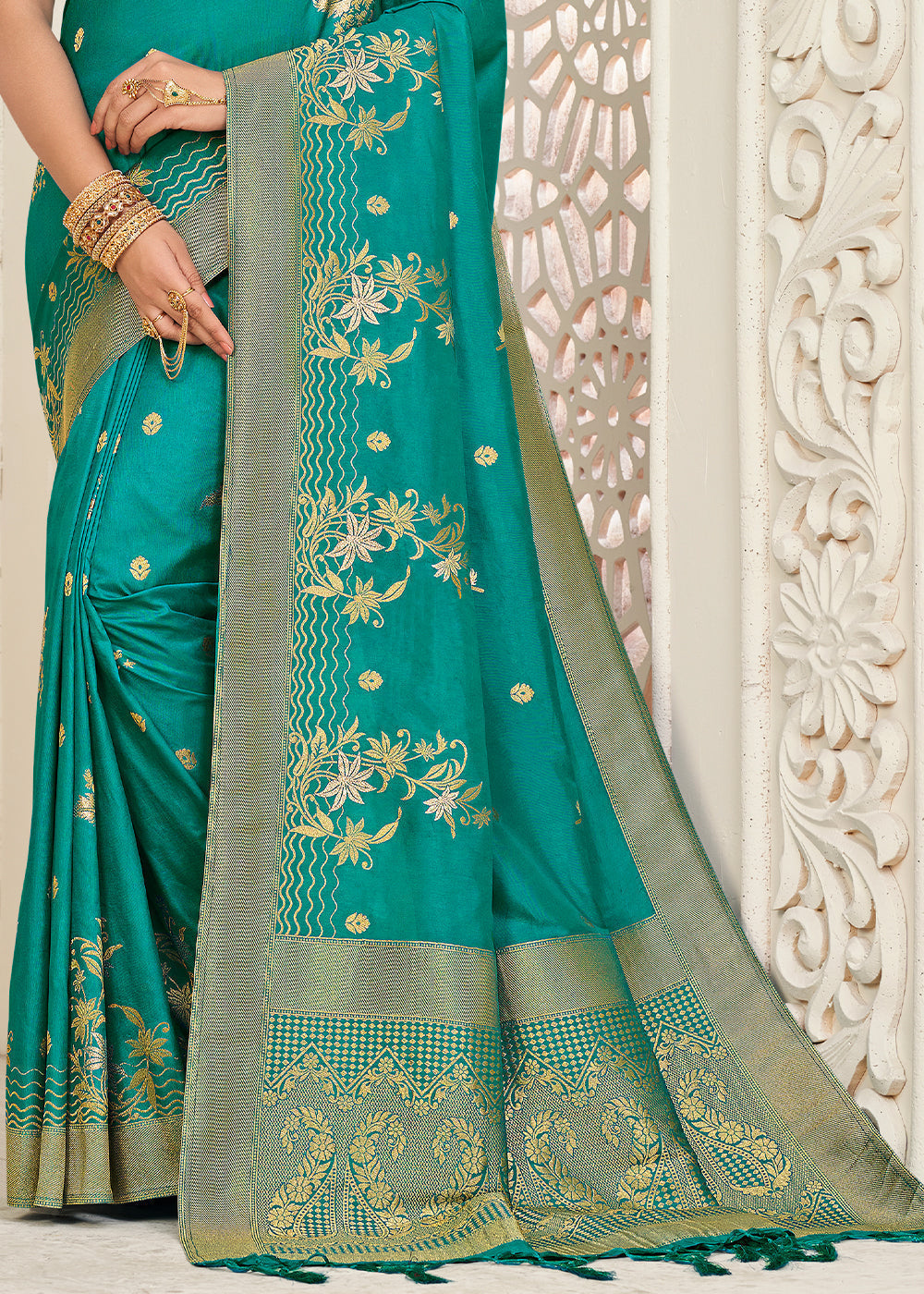 Turquoise Blue Zari Woven Dola Silk Saree