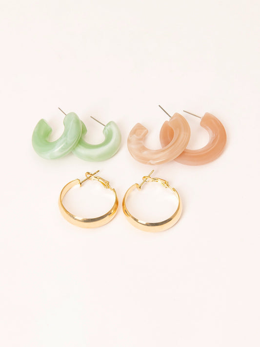 Retro Hoop Earrings Set