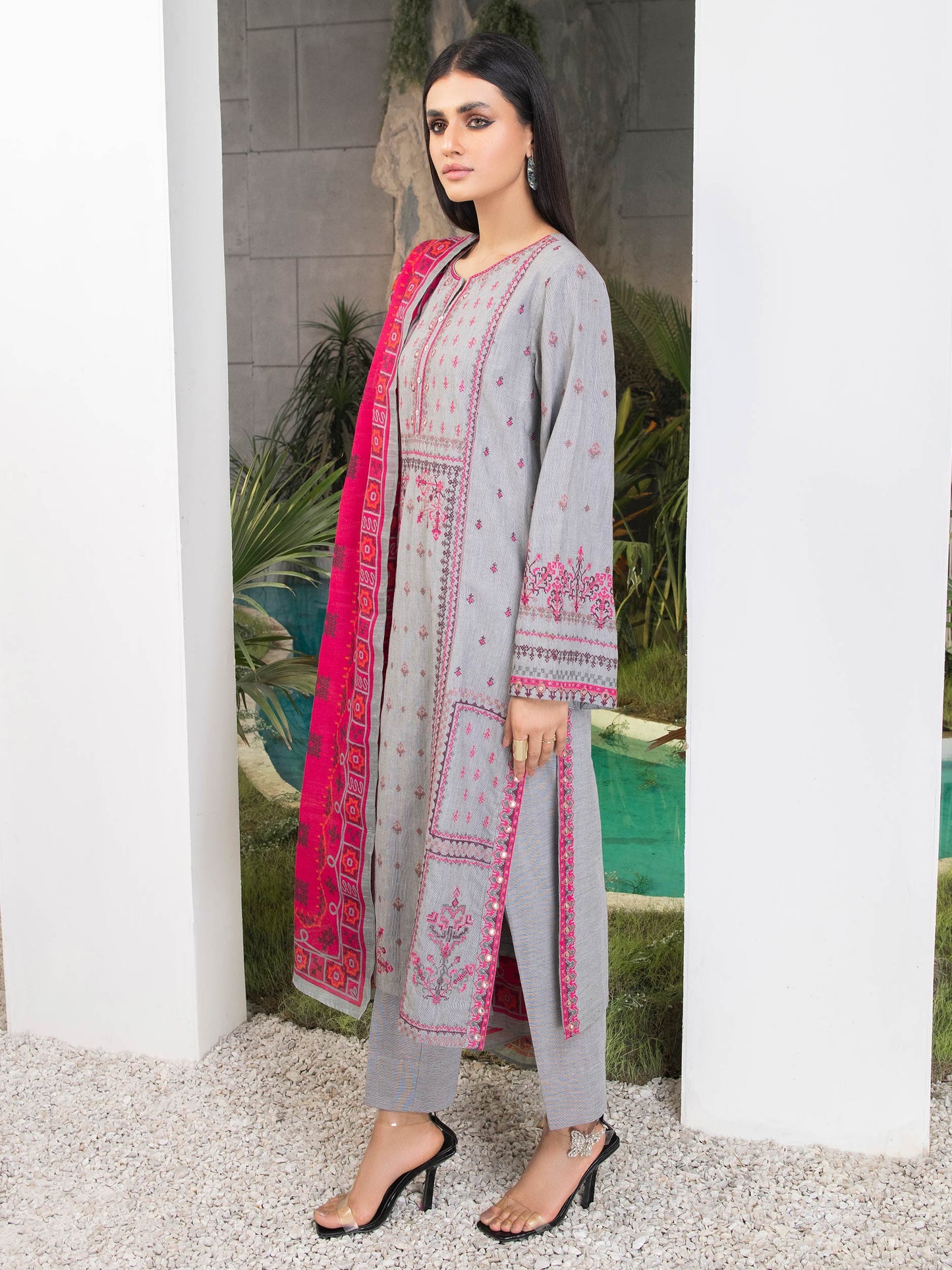 3 Piece Embroidered Yarn Dyed Suit