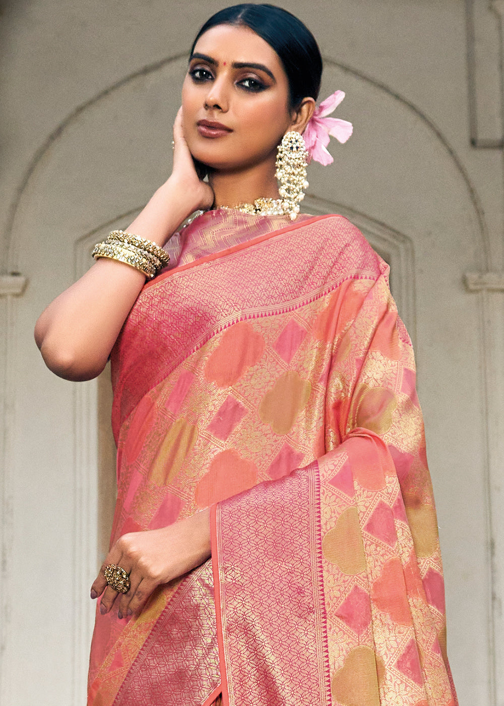 Shades Of Pink Zari Woven Organza Silk Saree