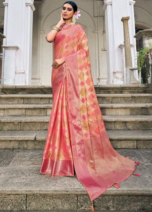 Shades Of Pink Zari Woven Organza Silk Saree