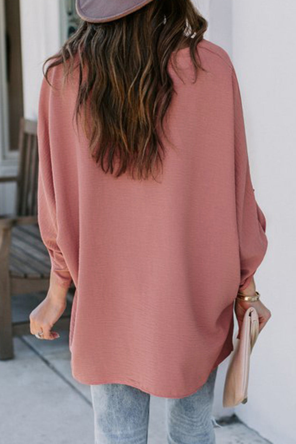 V-Neck Slit High-Low Blouse