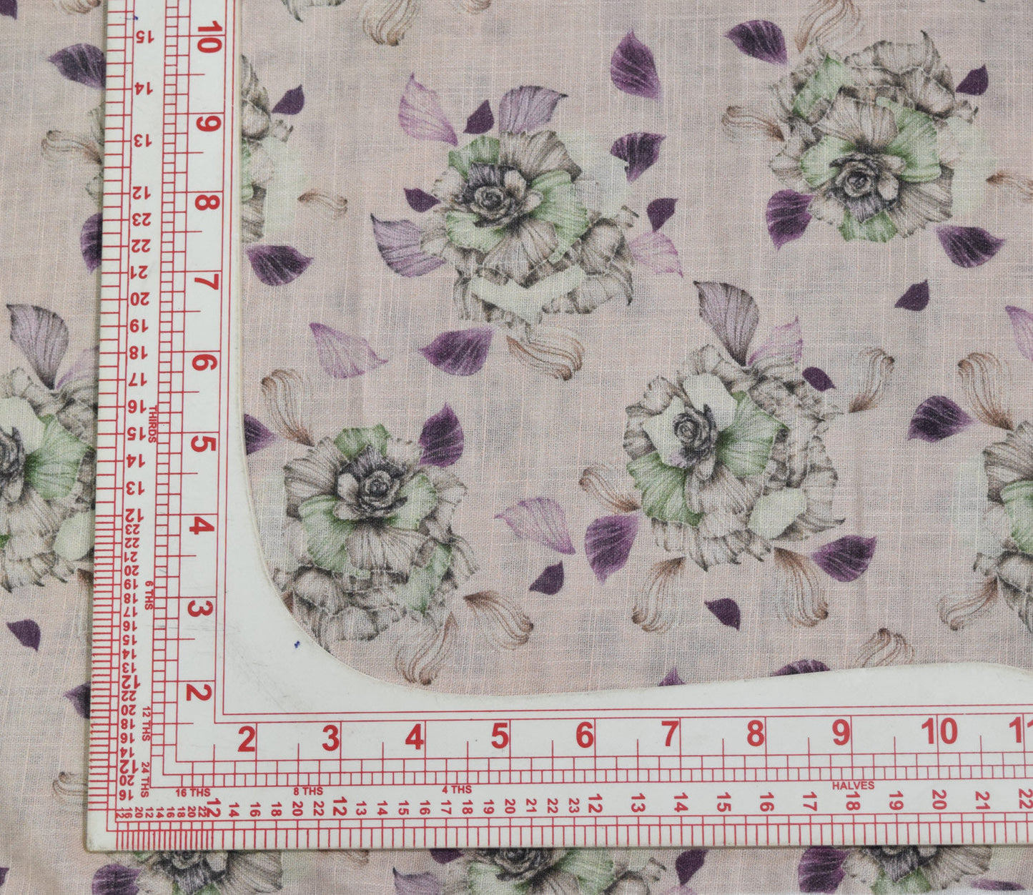 Floral Pattern Digital Printed Cotton Slub Fabric Available in Beige , Pink and Grey