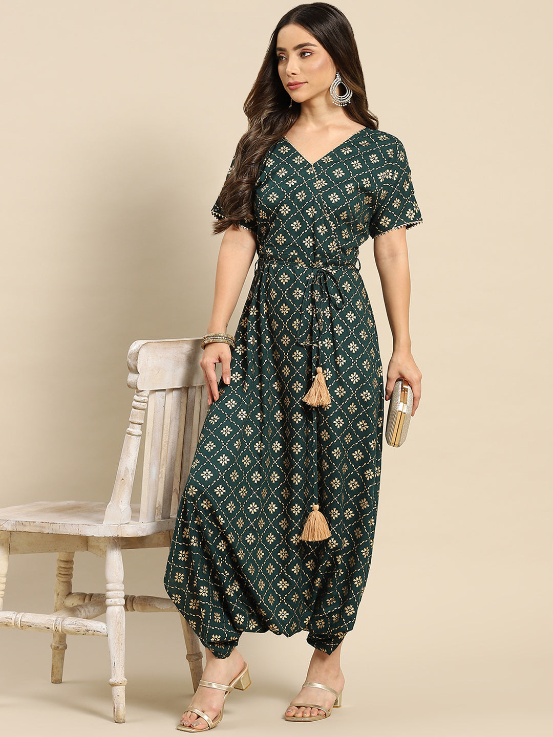 Overlap neck dhoti jumpsuit