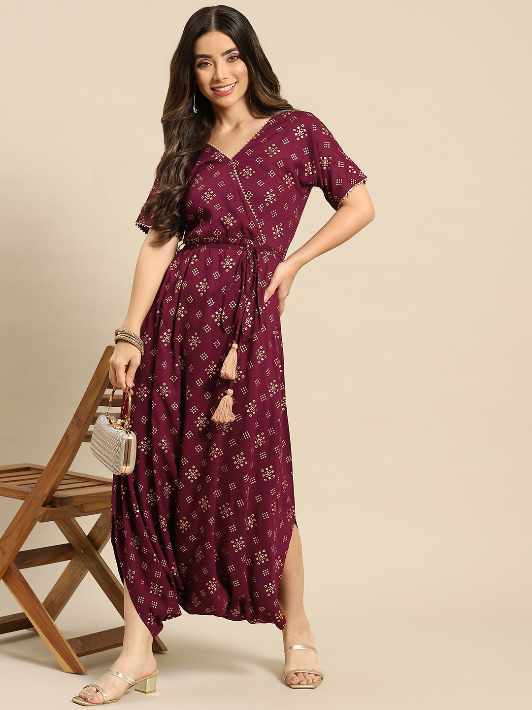 Overlap neck dhoti jumpsuit