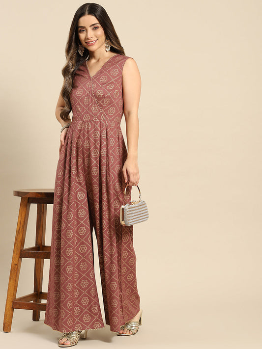 Overlap neck pleated jumpsuit