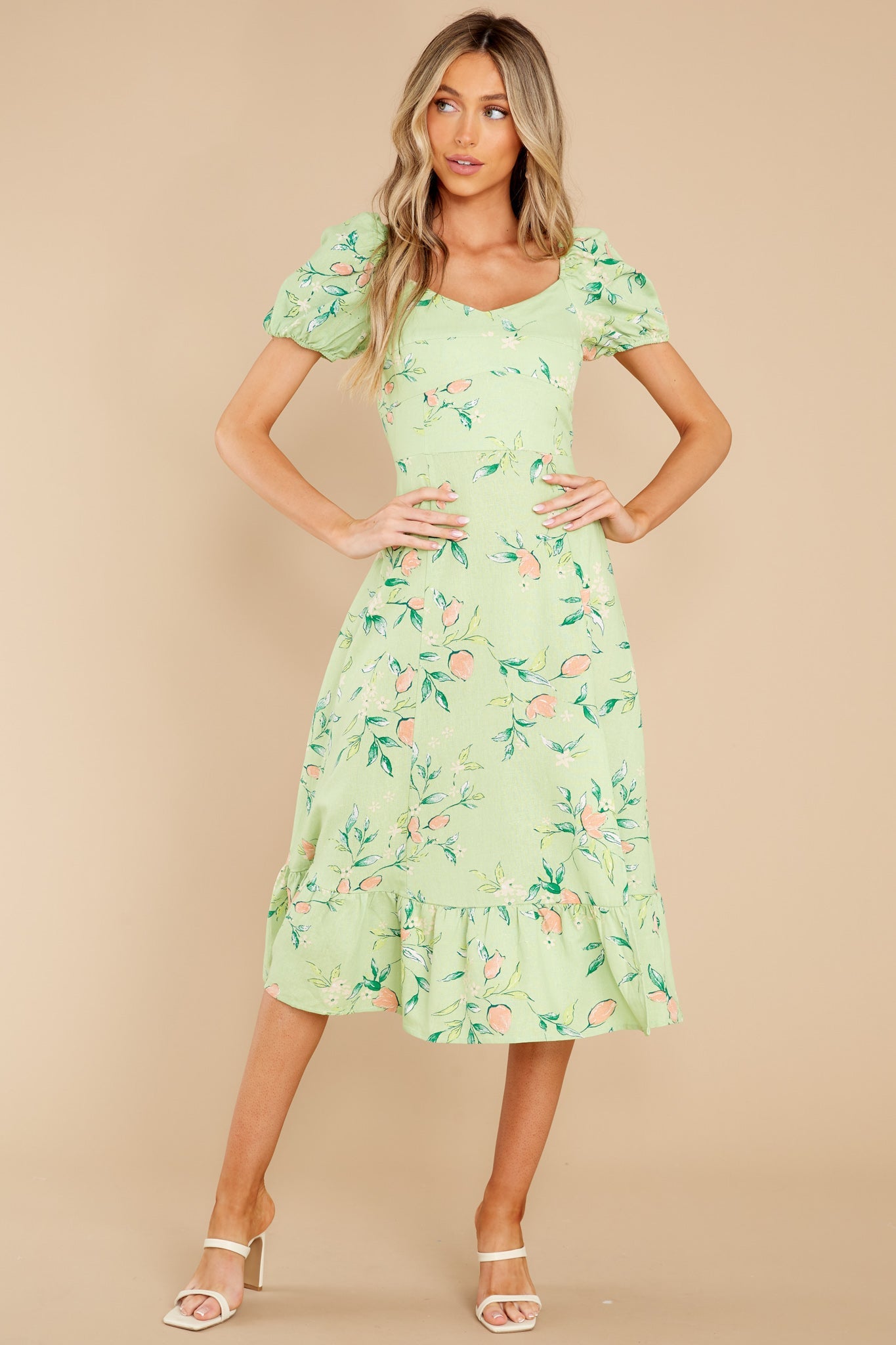 Oh So Fresh Pastel Green Floral Print Midi Dress