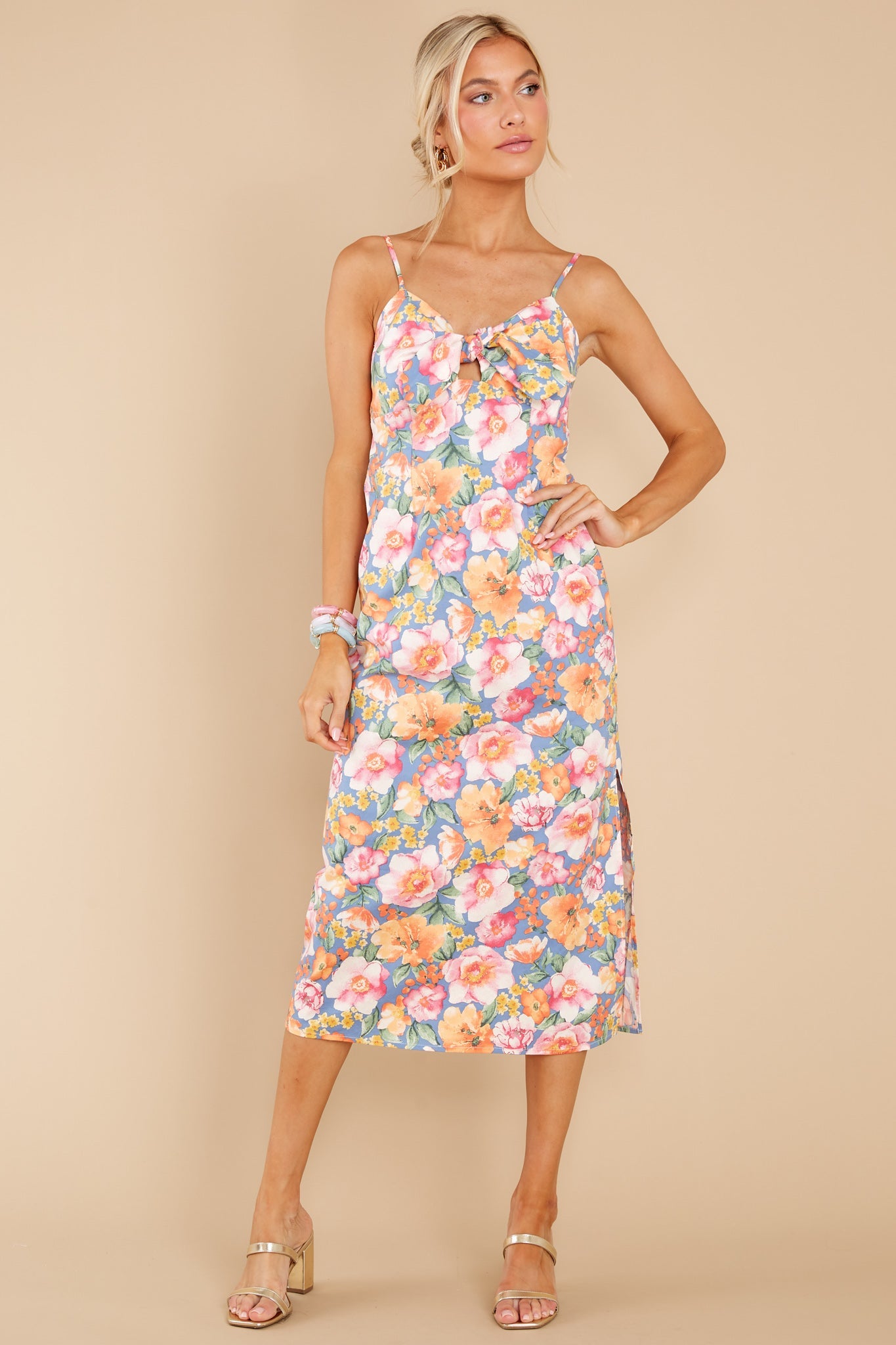 Feelings Show Ash Blue Multi Floral Midi Dress